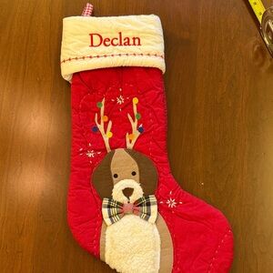 Red Christmas Stocking with Dog Design